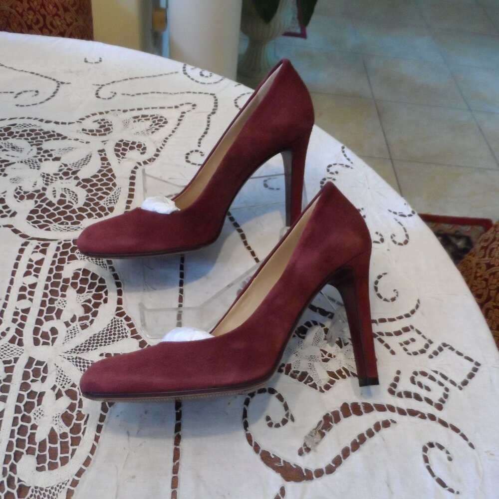 New Gucci Burgundy Kid Suede Leather Heeled Pumps Size 38B - Picture 7 of 16